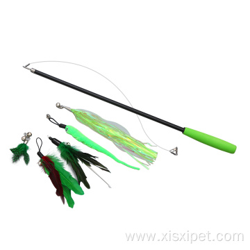 Green series of four-section telescopic feather cat teaser